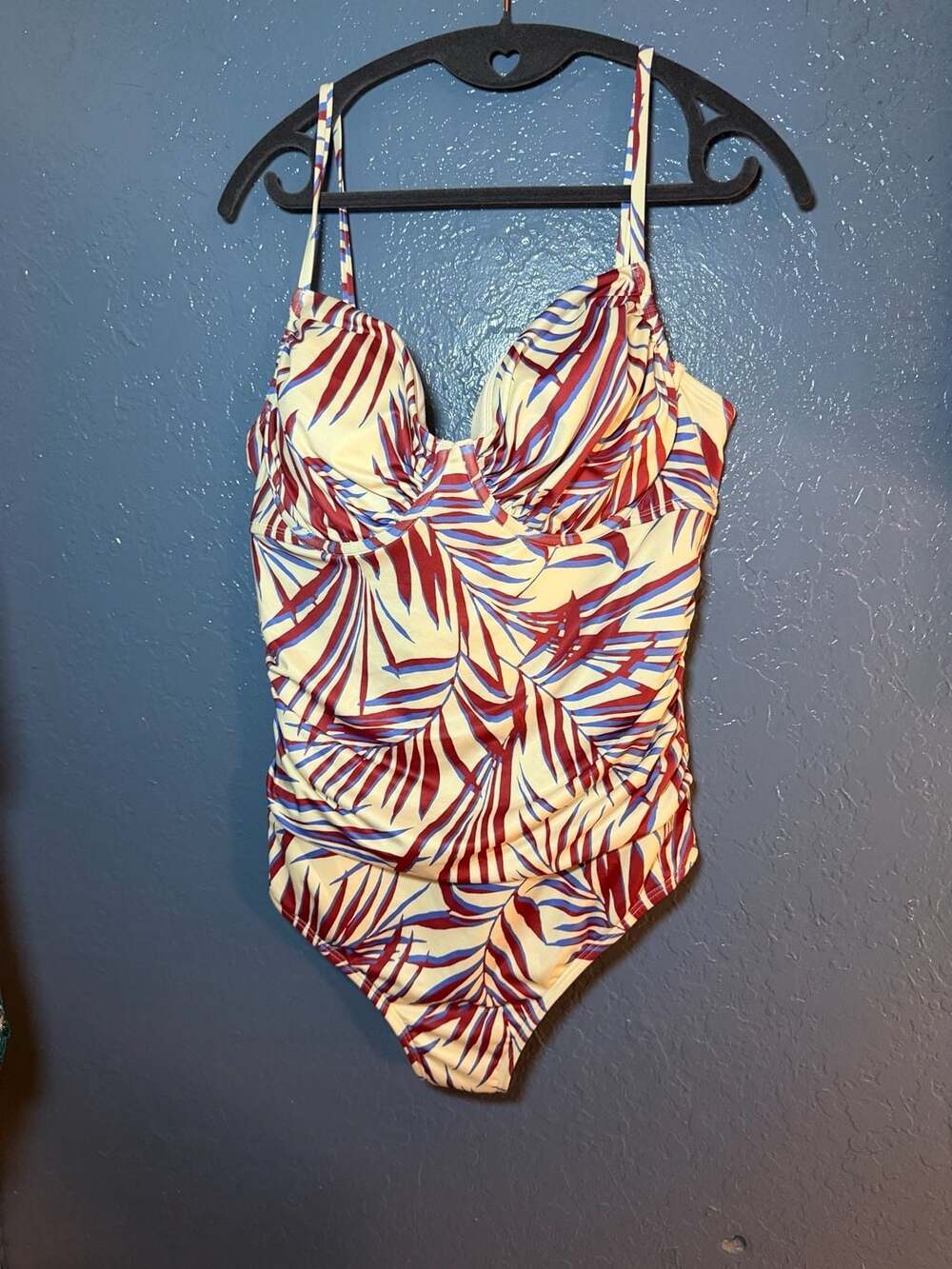 Shade & Shore Women's Tropical Leaf Print Underwire One-Piece Swimsuit Size XL